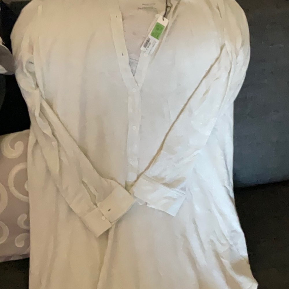 NWT MAJESTIC FILATURES shimmer ivory shirt dress / beach cover up